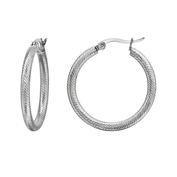 Martin Pere Jewelry - Stainless Steel Textured Hoops with French Lock 30mm